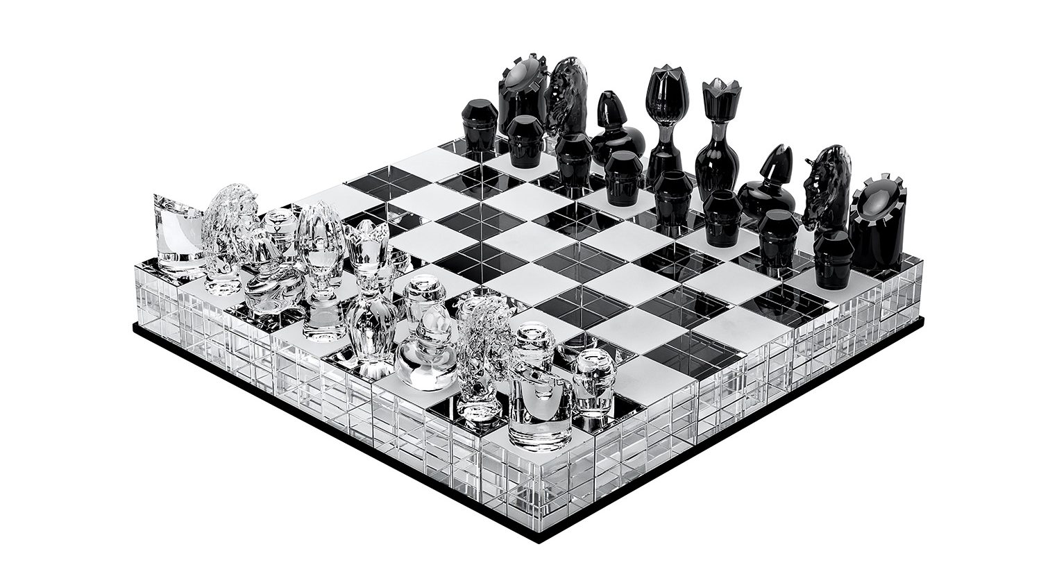 L'Objet Modern Classic White Marble Brass Accent Chess Set