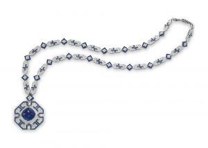 A sapphire and diamond sautoir by Bulgari that was in the collection of Elizabeth Taylor.