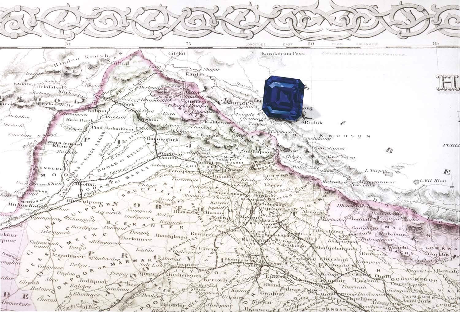 An old 1886 map of the Kashmir mine with the Jewel of Kashmir sapphires, which was sold at Sotheby's for a record-breaking price of $6,745,688.