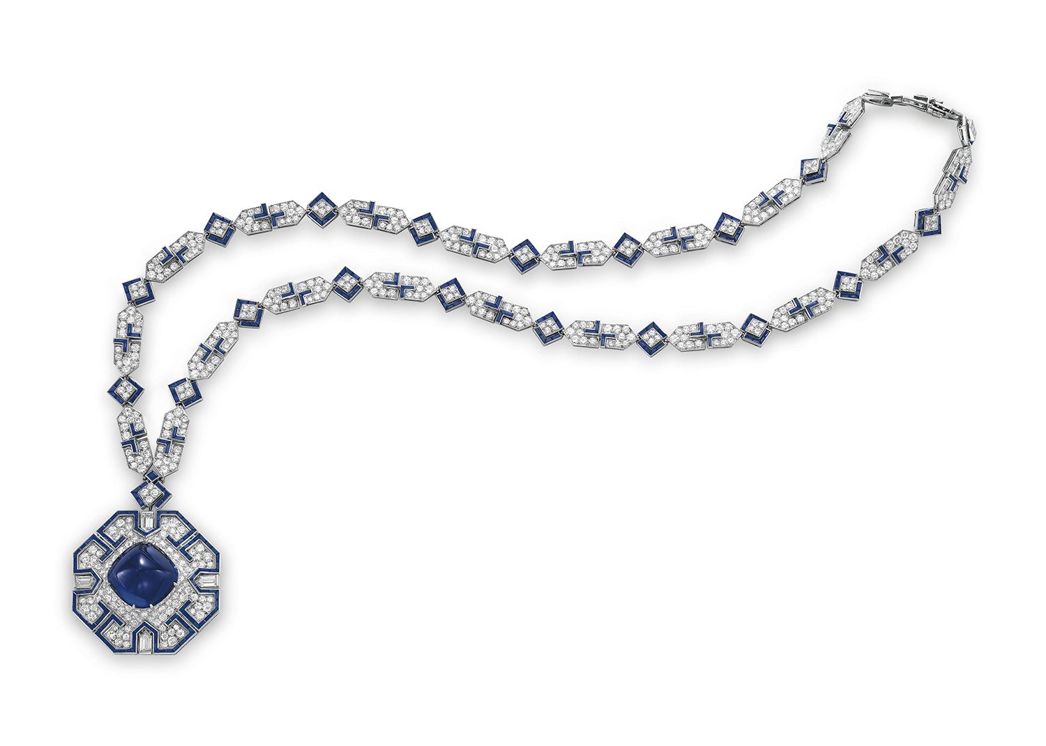 Ashley Longshore favors Elizabeth Taylor's diamond and sapphire sautoir crafted by Bulgari.