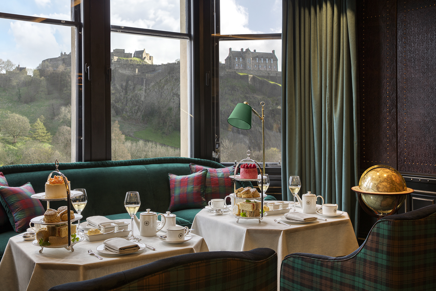 Views of Edinburgh Castle from inside The Wallace restaurant at new Scotland hotel 100 Princes Street.