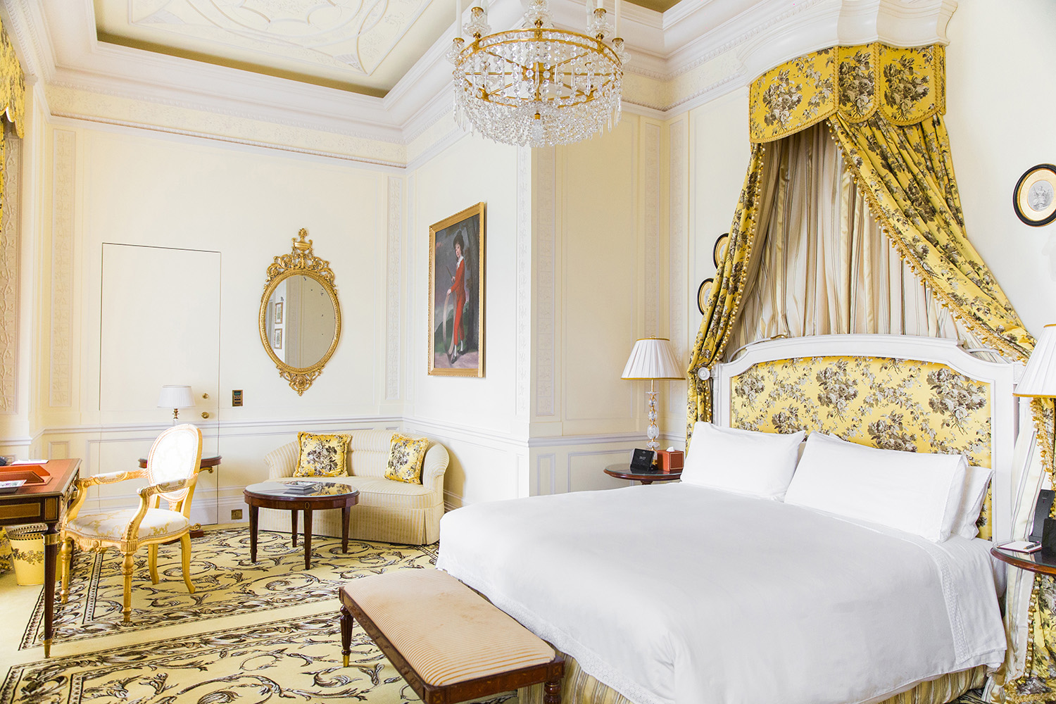 A bedroom of the Lanesborough's Royal Suite, where guests can enjoy Bridgerton-inspired tea service.