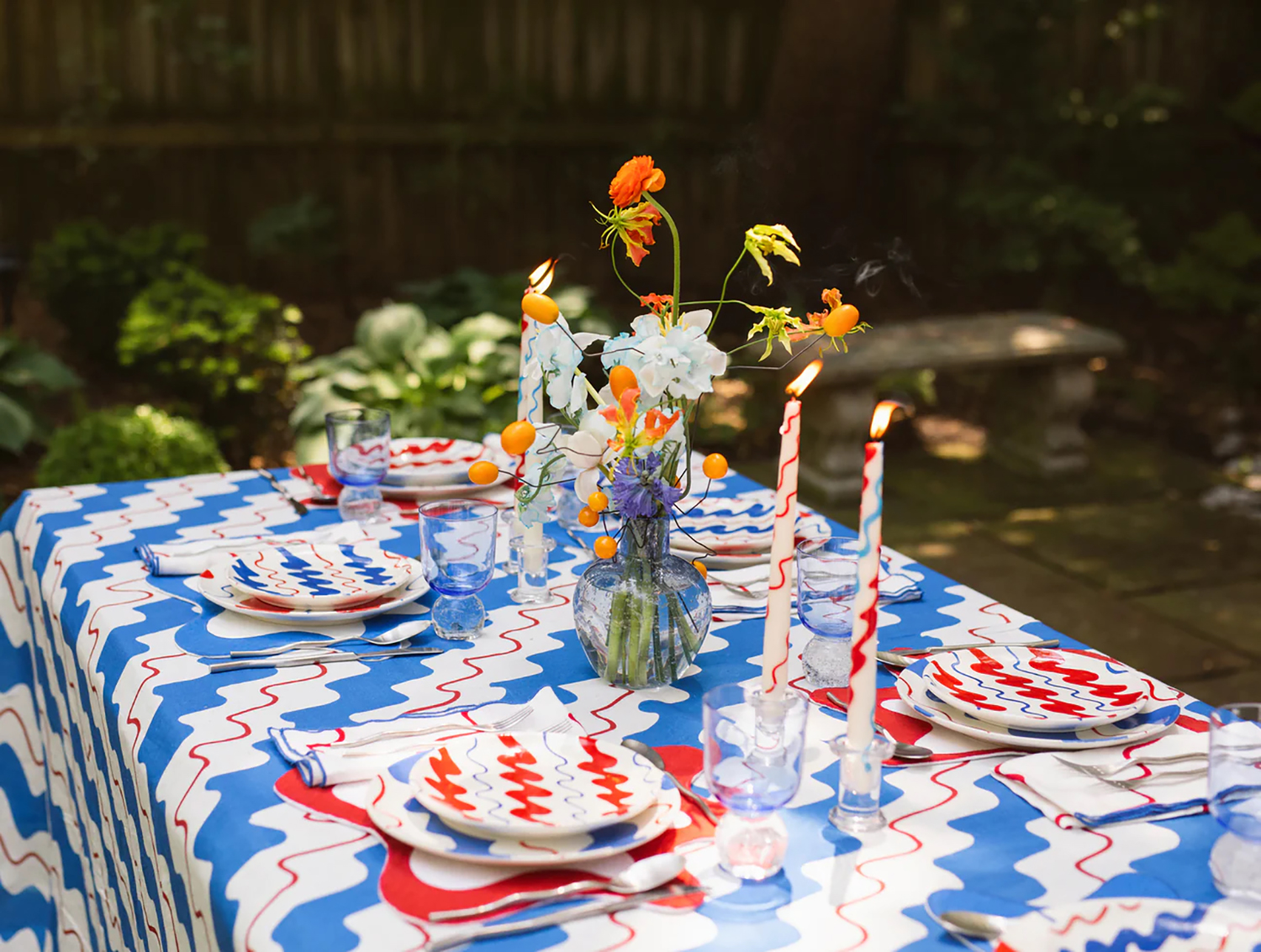 Red, white, and blue tablescape.