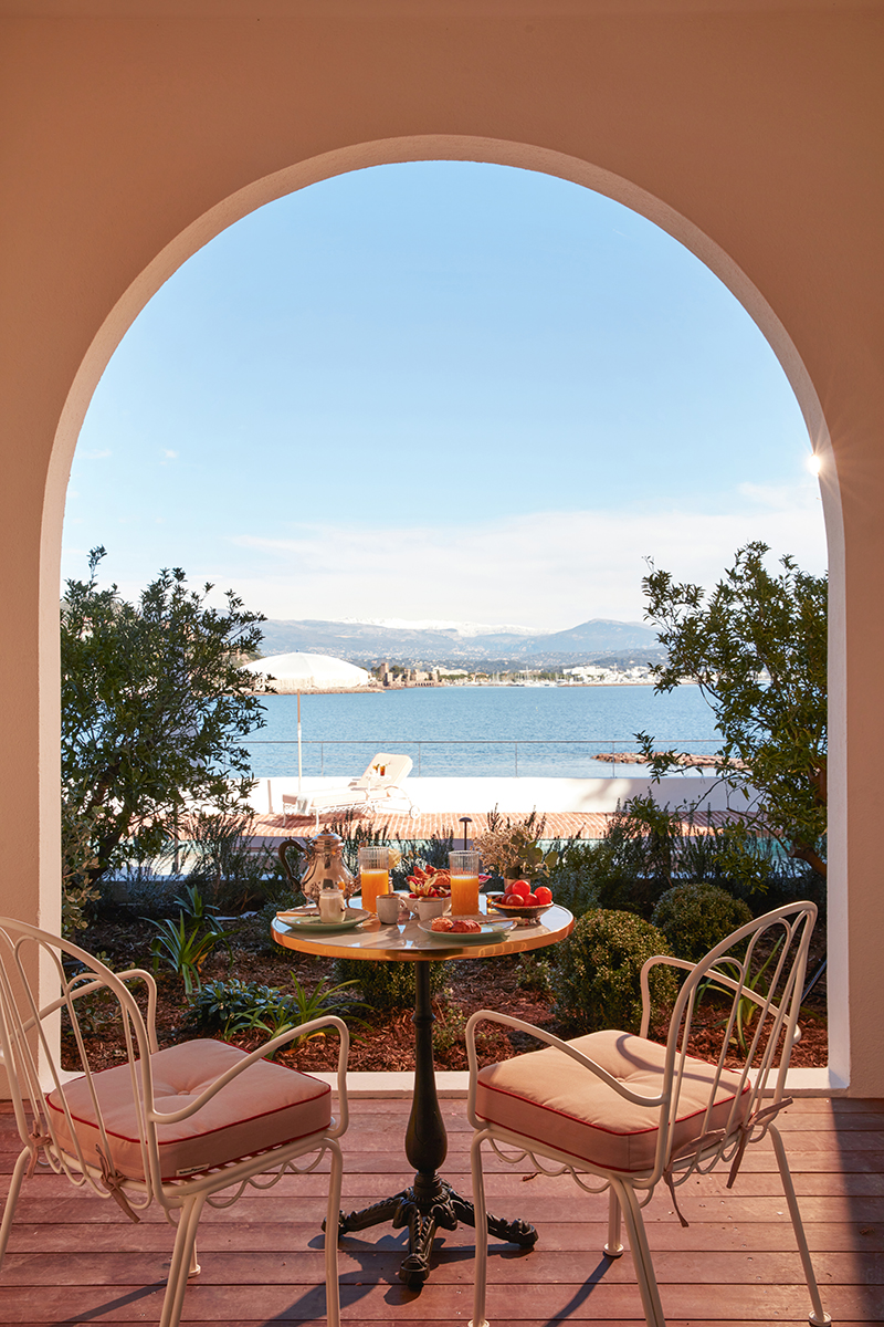 Water views from one of the guest suites at Château de Théole in Théoule-sur-Mer, France.