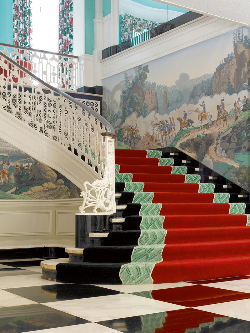 Dorothy Draper designed staircase at the Greenbrier resort.