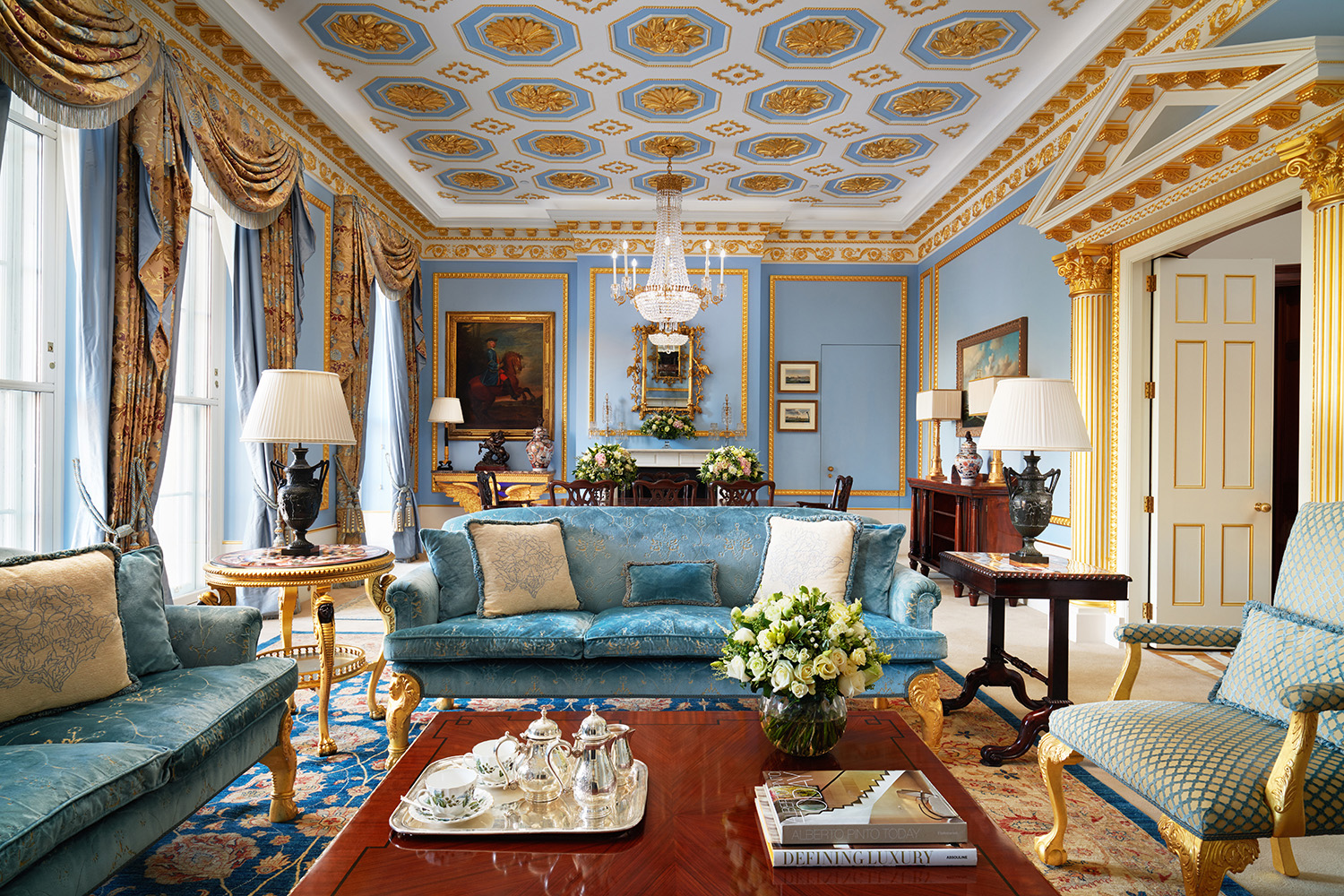 Living room of the Lanesborough's Royal Suite, which launched Bridgerton-inspired tea service.