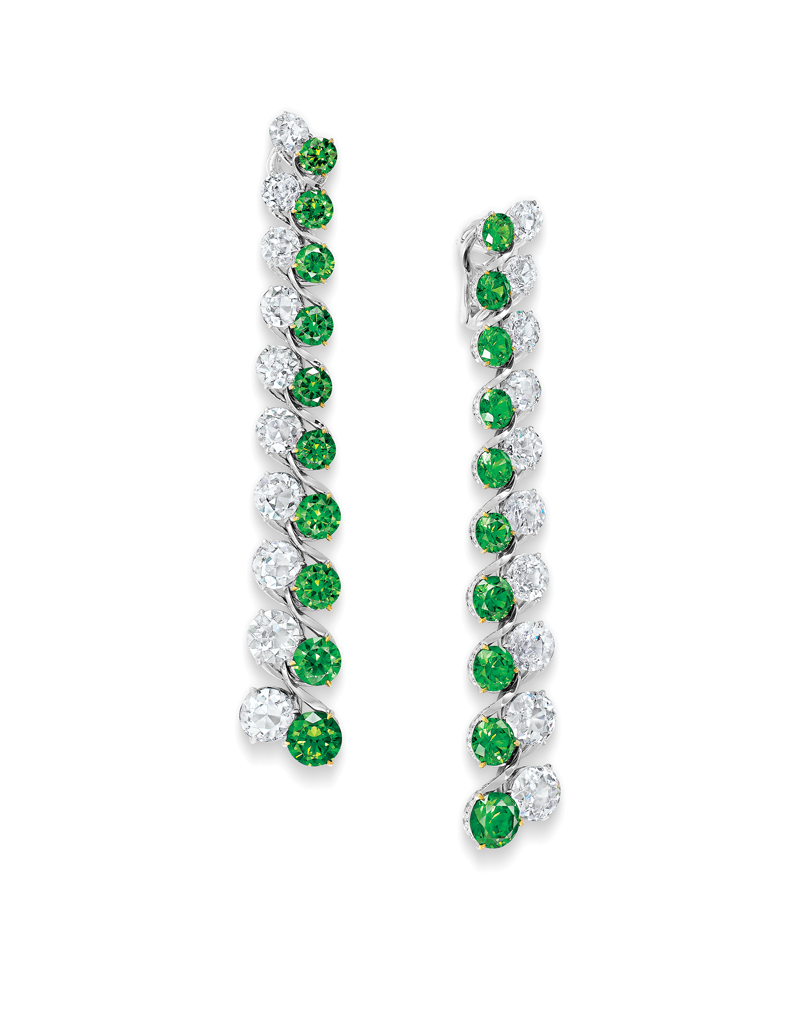 Demantoid and diamond Yin Yang earrings by Forms.