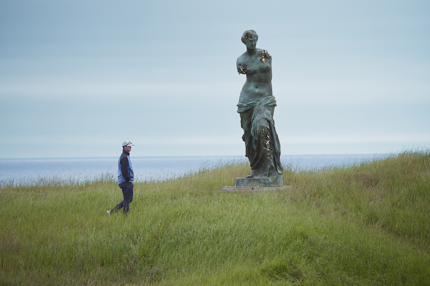 Bronze Eroded Venus di Milo by Daniel Arsham, installed at Destination Kohler's The Straits at Whistling Straits golf course.