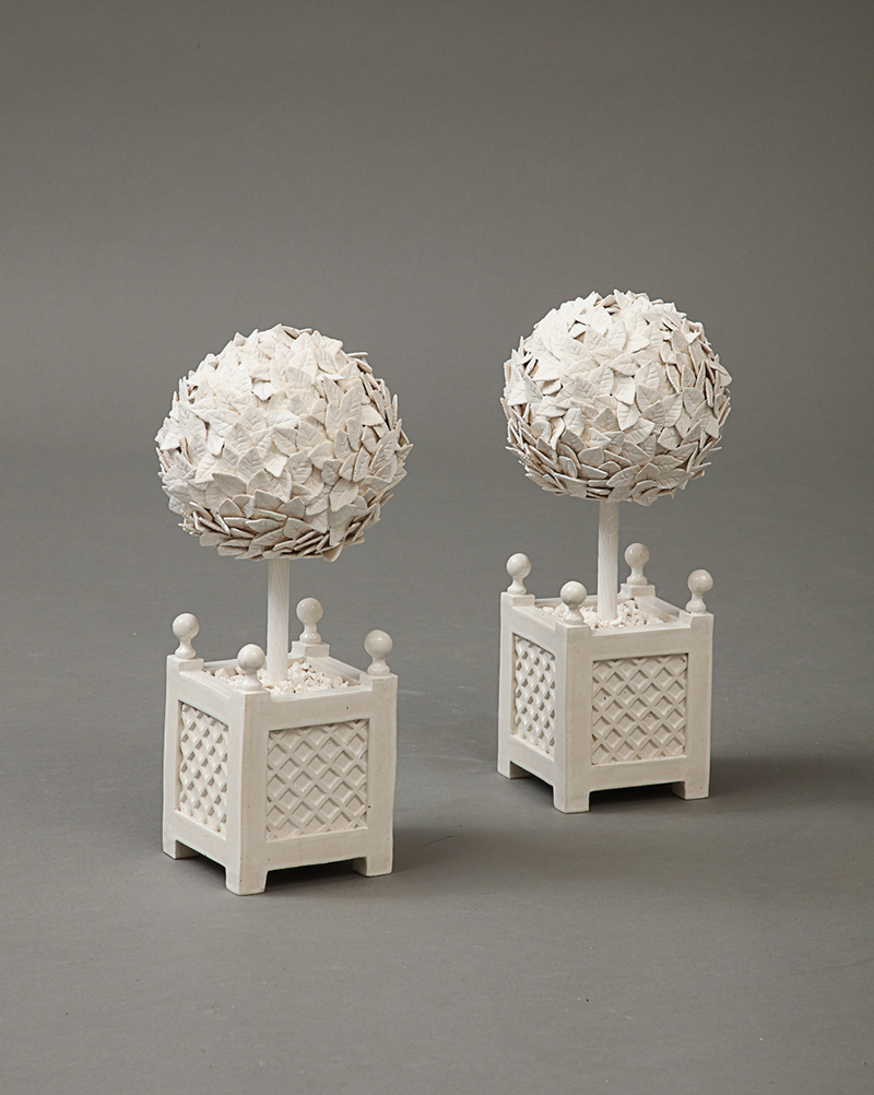 Alex Papachristidis favors these ceramic topiaries by Zachary Zimmerman