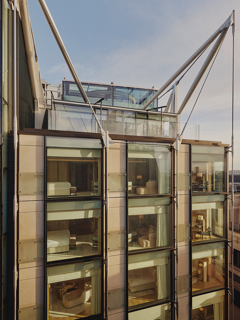 Exterior of London hotel The Emory, designed by RSHP architects Richard Rogers and Ivan Harbour.