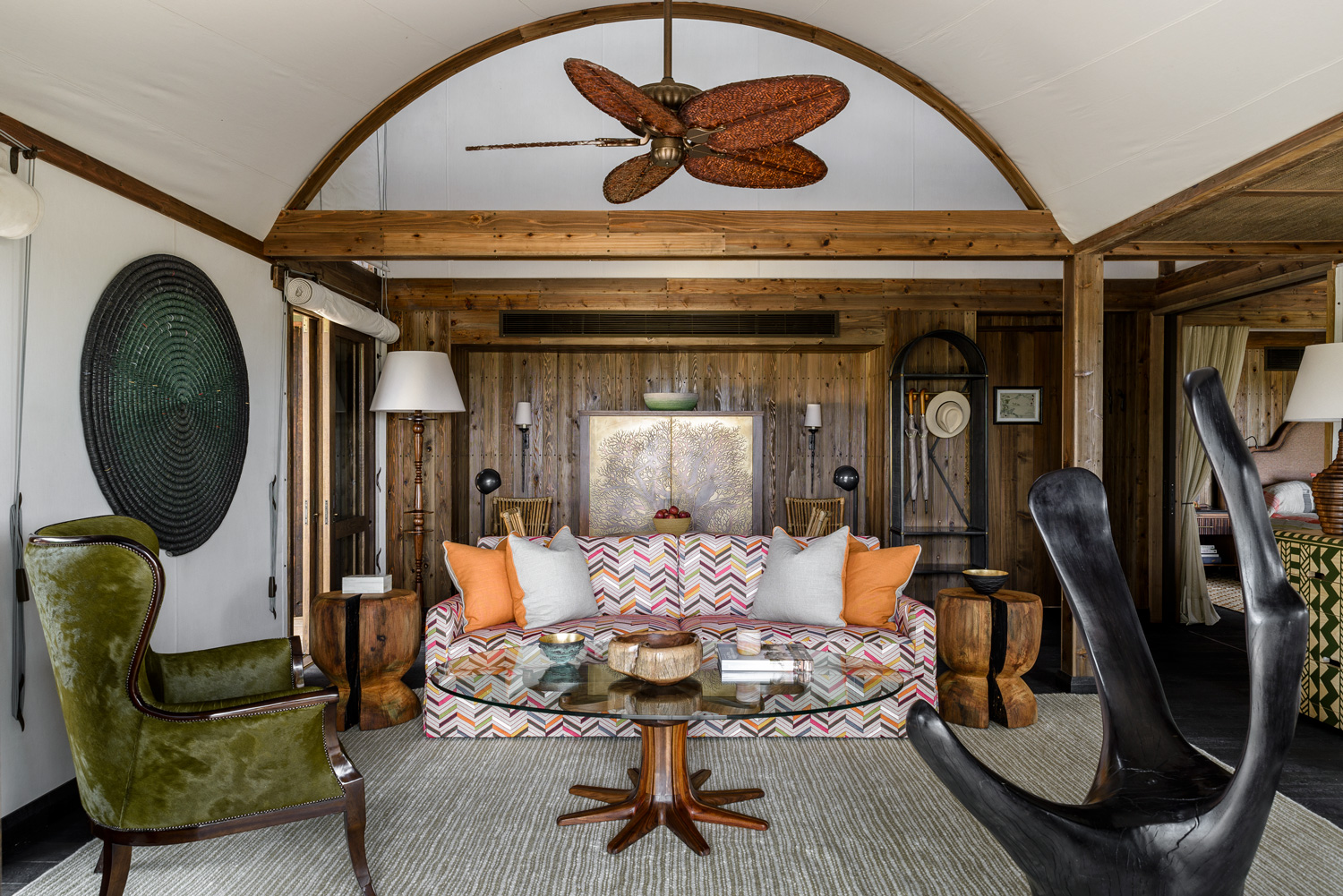 Interior of the Baobab Suite at Xigera Safari Lodge in Botswana.