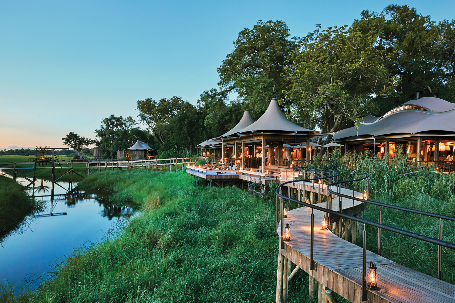 Xigera Safari Lodge in Botswana is immersed in the landscape of the Okavango Delta.