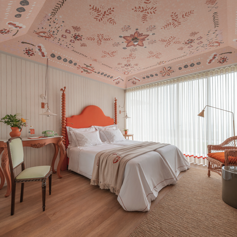 A guest suite customized by Joana Aranha at Solar de Vila Meā in Barcelos, Portugal.