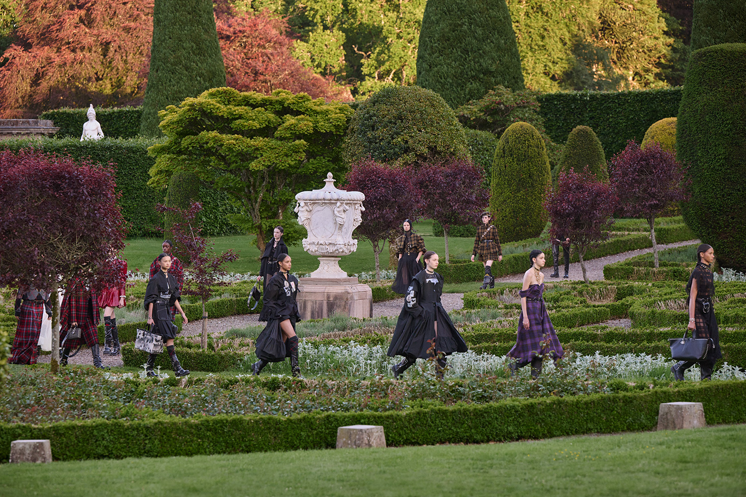 Looks from the 2025 Cruise collection at Drummond Castle in Perthshire, Scotland.