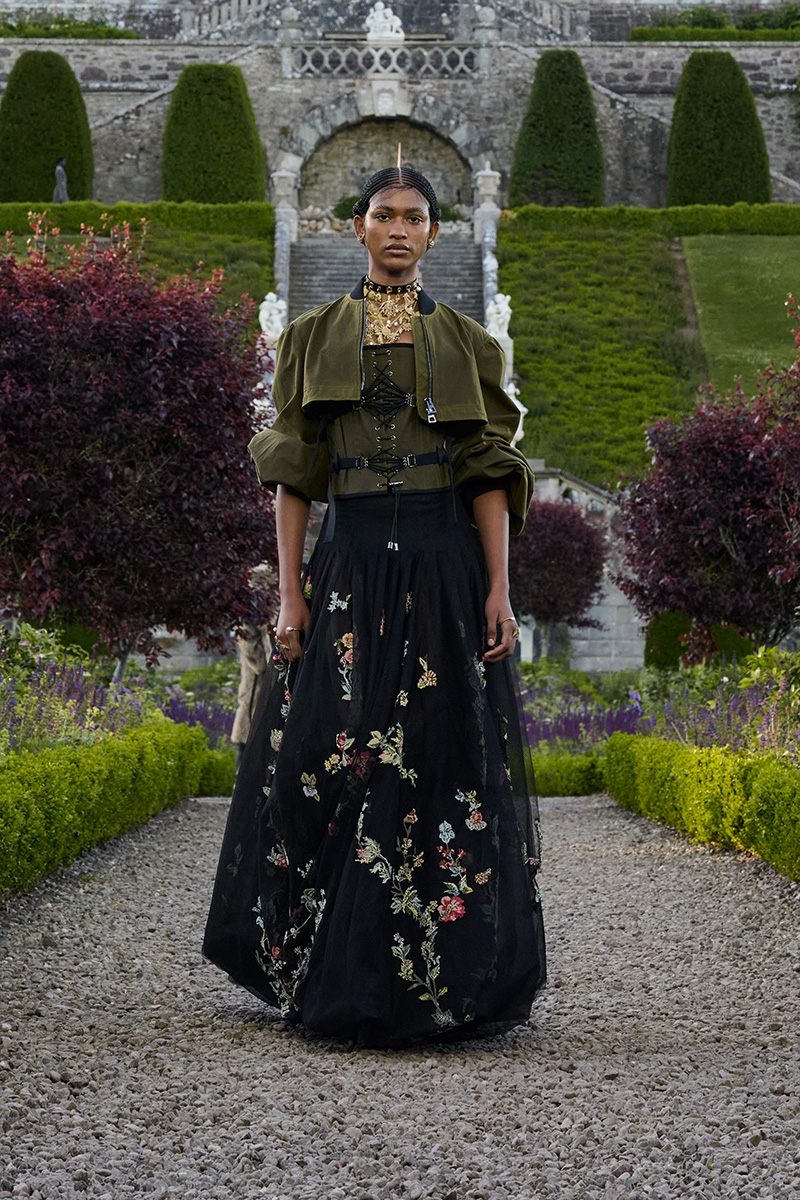 A look from the 2025 Cruise collection at Drummond Castle in Perthshire, Scotland.