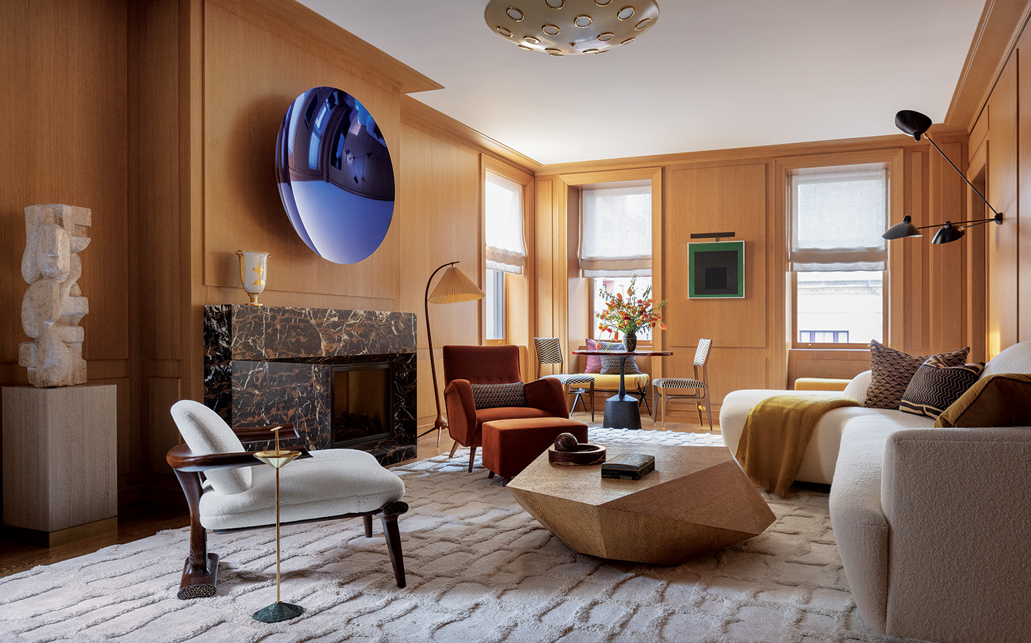 The living room of an Upper East Side residence revamped by Rees Roberts + Partners and Steven Harris Architects.