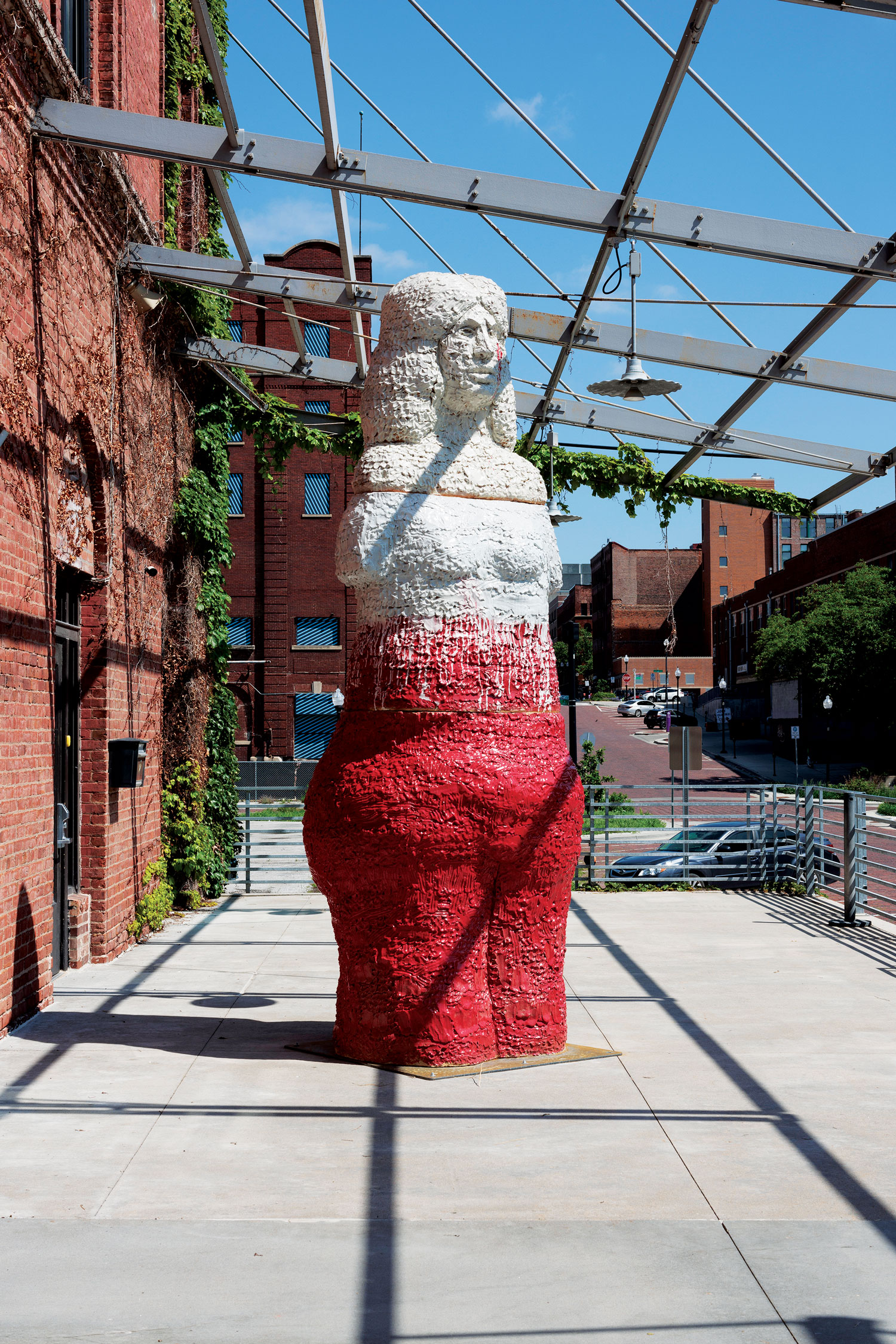 Flagbearer (2022), by Raven Halfmoon, installed at the Bemis Center for Contemporary Arts in Omaha, Nebraska.