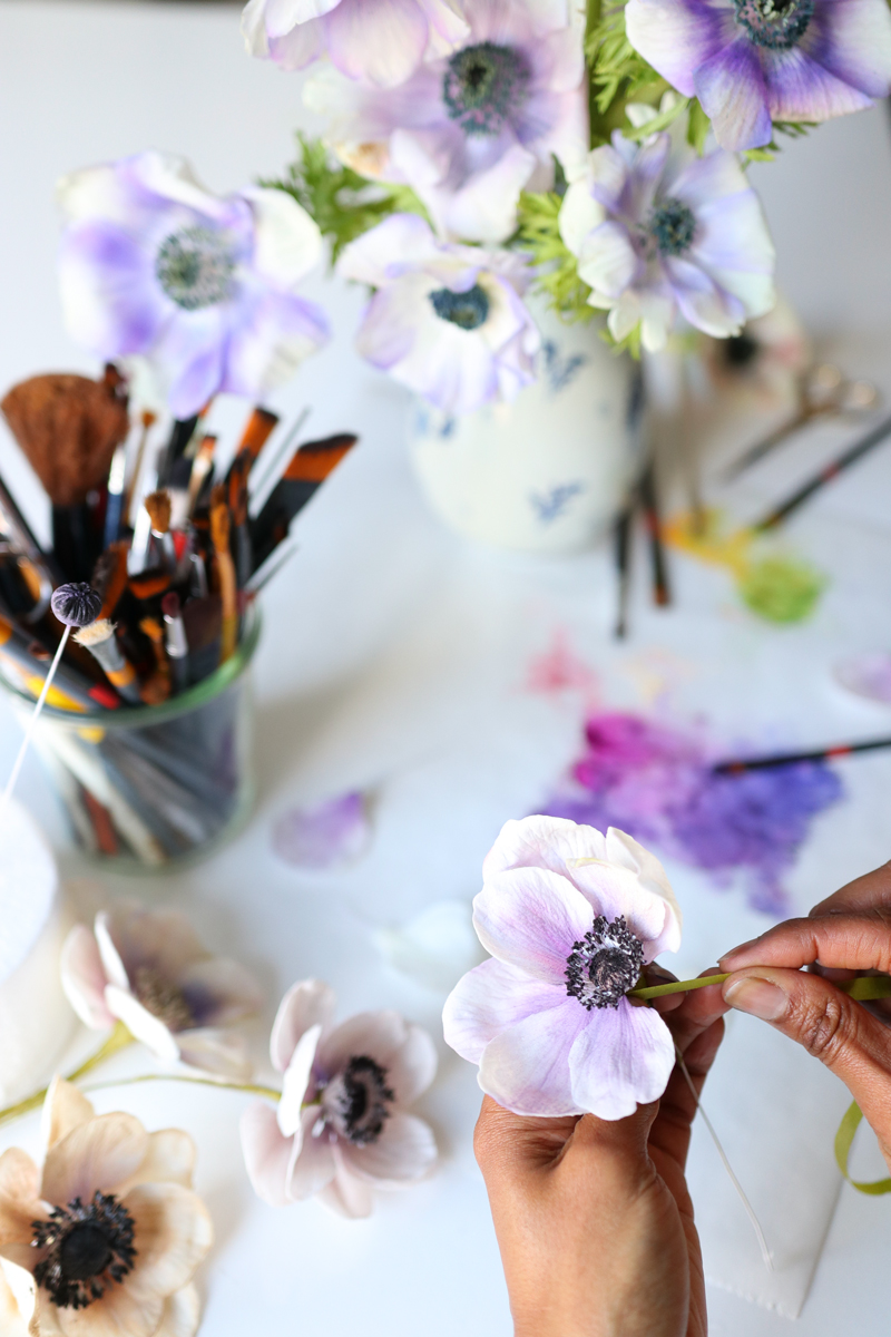 Natasja Sadi handcrafts each of sugar paste petals and assembles the blossom.