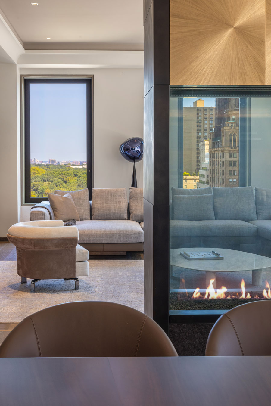 Living room at The Aman Residences in the historic Crown Building.