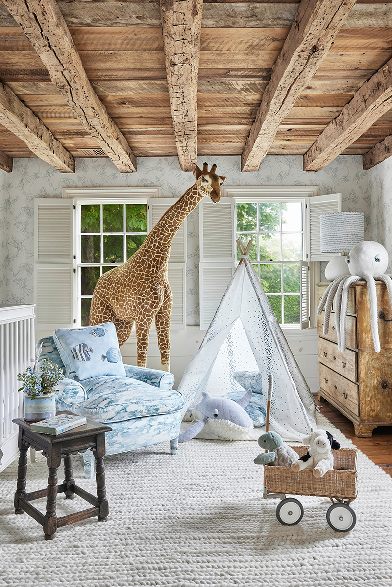 Eight-foot ride on giraffe from Hansa as seen in designer Jeffrey Alan Marks’ daughter's bedroom.