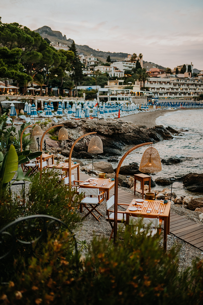 Brizza restaurant at Villa Sant' Andrea, a Belmond hotel, in Taormina Mare, Sicily.