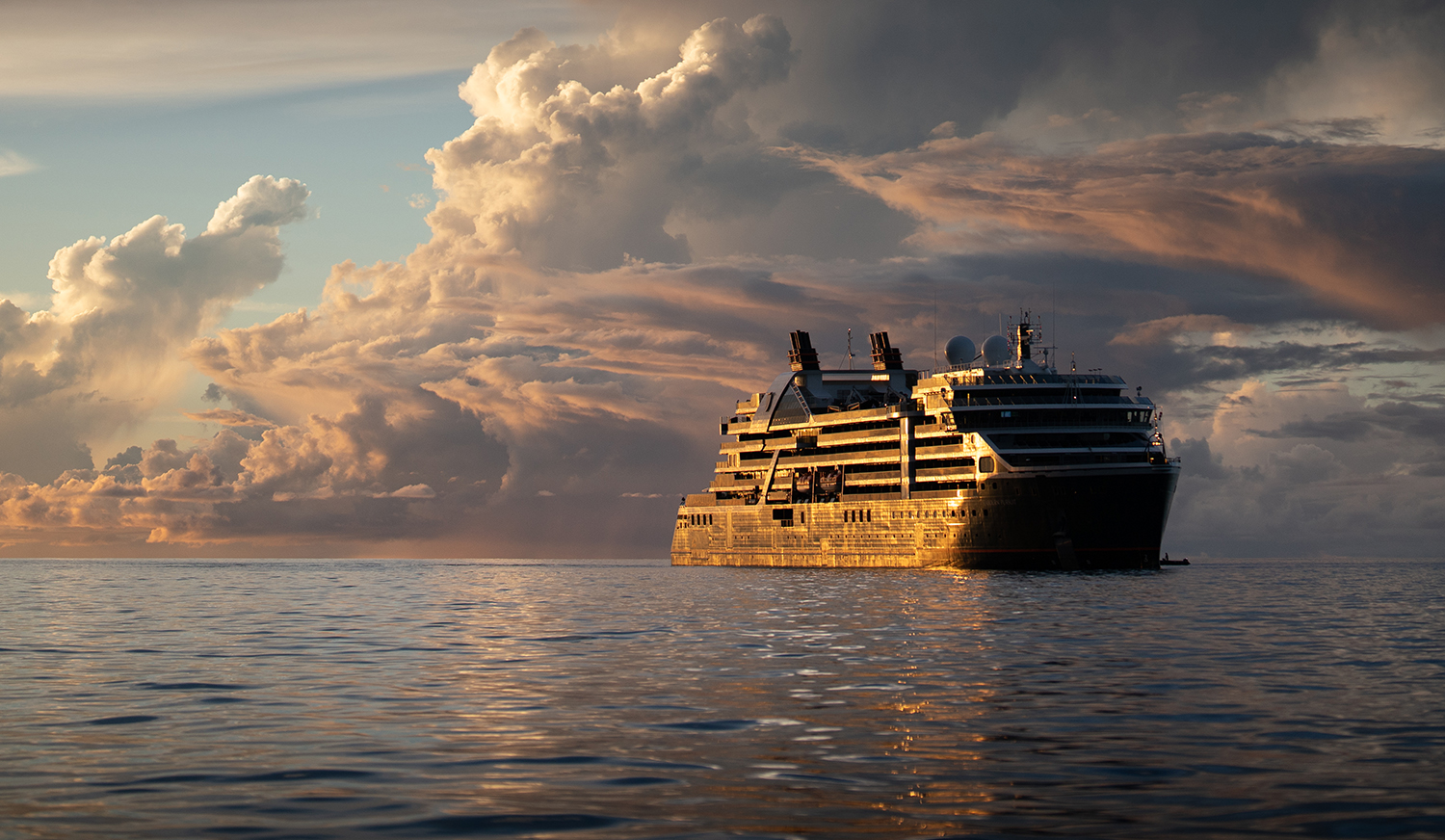 View of a Seabourn vessel cruising through the South Pacific.