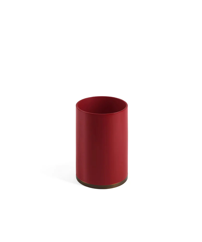 On the list of office essentials is a round bin by Veere Grenney for The Lacquer Company