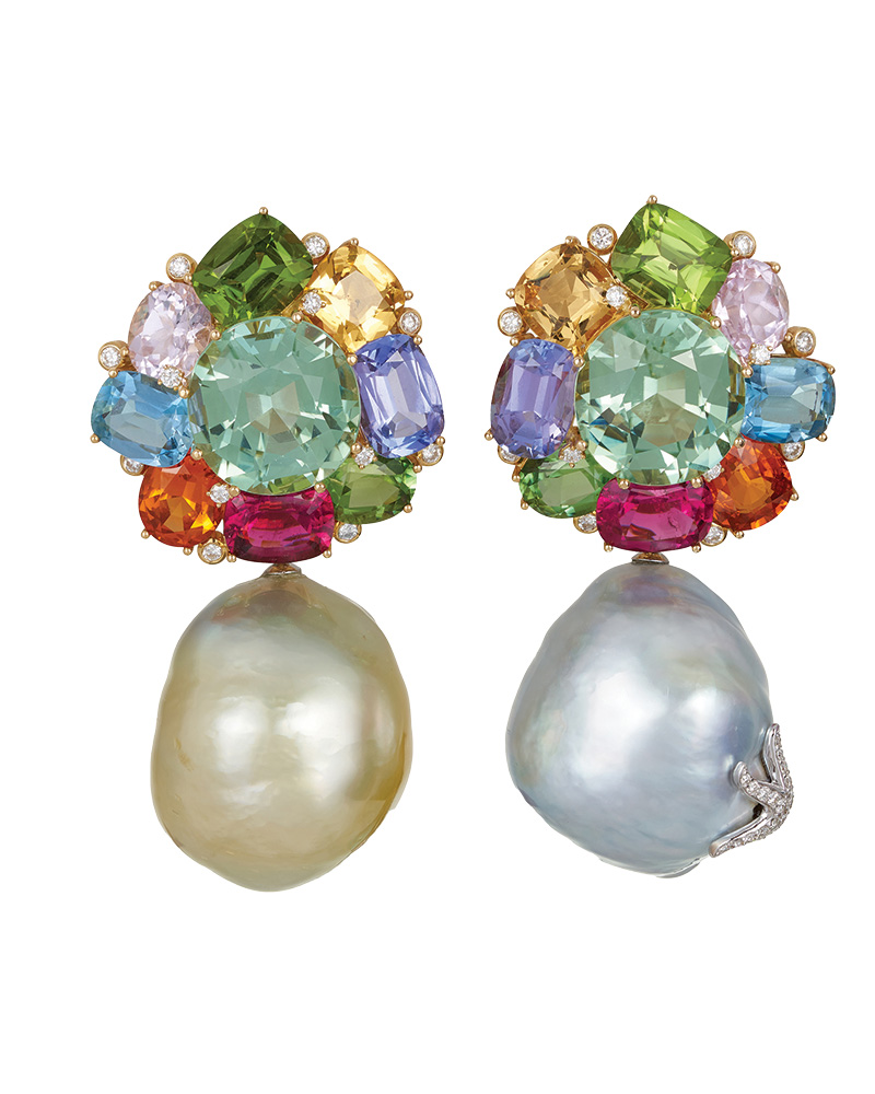 Margot McKinney collection includes Lorikeet tourmaline pearl earrings.