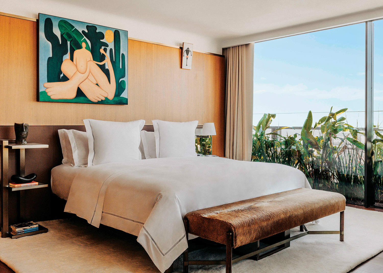 A work by Tarsila do Amaral graces one of the bedrooms at the Rosewood São Paulo