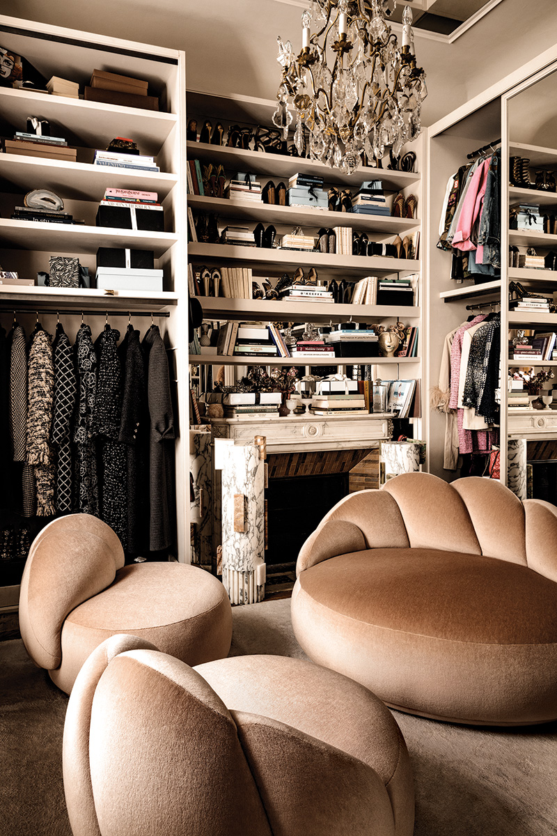 The dressing room of the Paris home of Aline Asmar d'Amman is filled with Chanel.