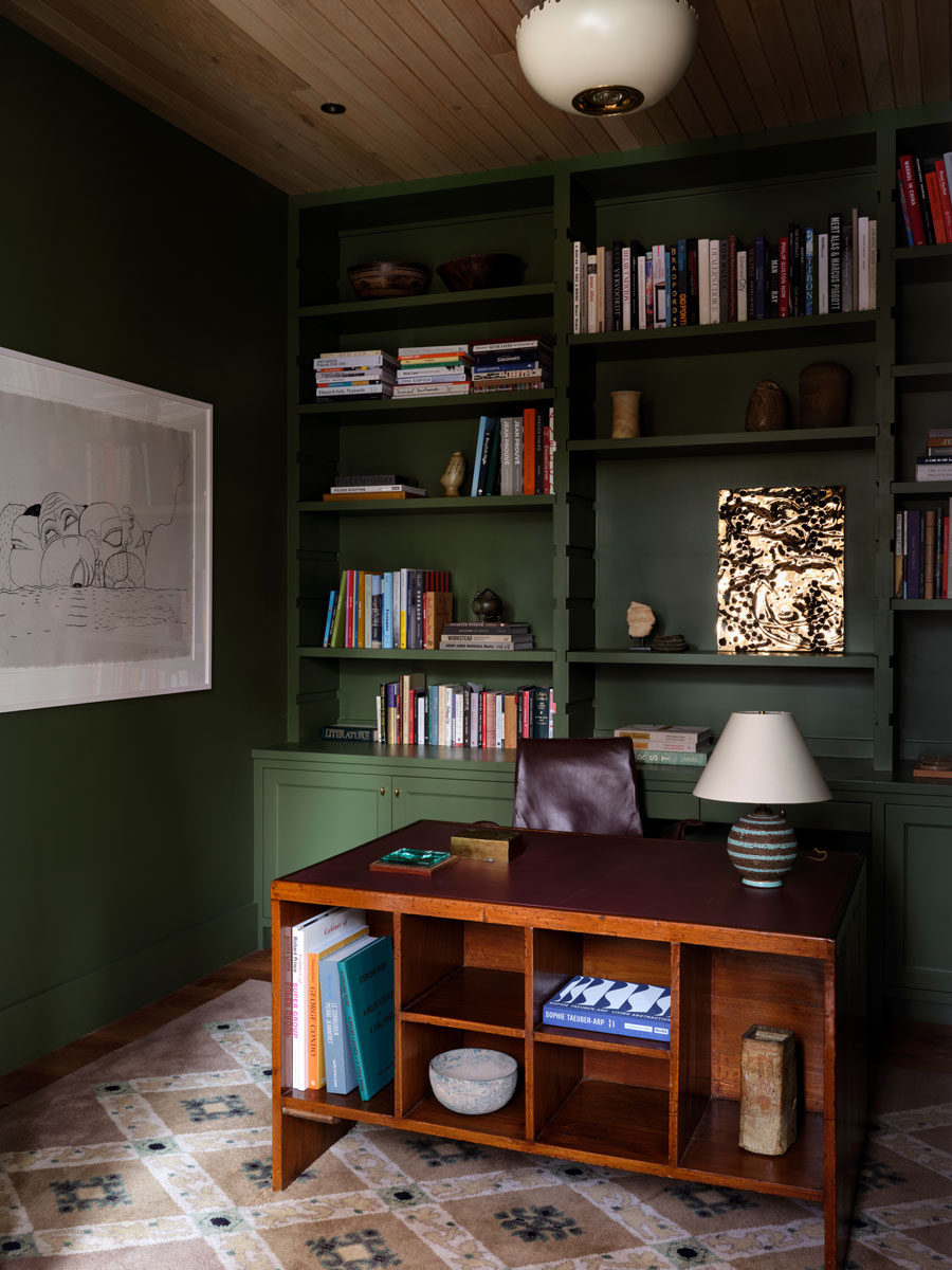 Brandon Fontenot chose art by Philip Guston and Davina Semo, a desk by Pierre Jeanneret, and a lamp by Jean Besnard.