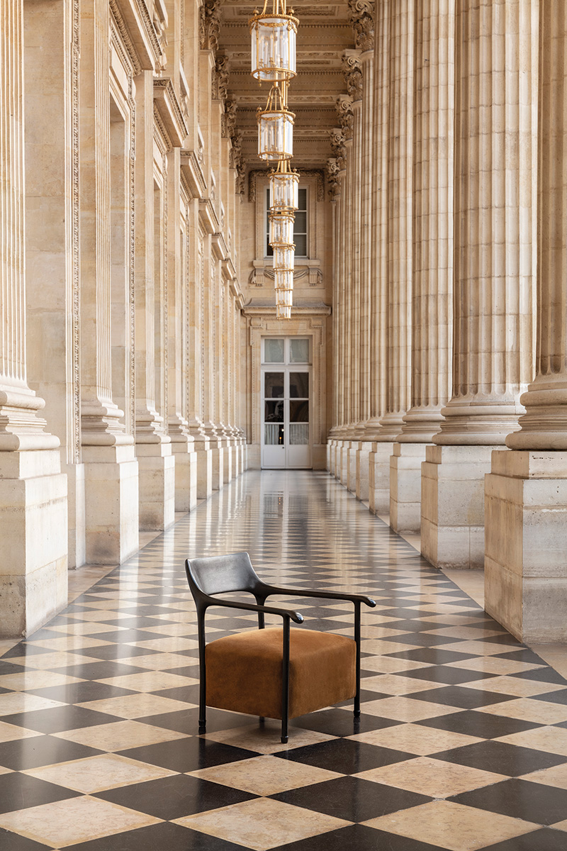 Franck easy chair by Charles Zana installed at the Hôtel de la Marine in Paris.