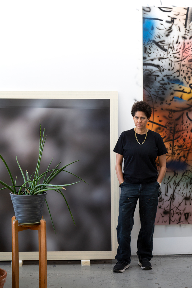 Julie Mehretu in studio with works in progress