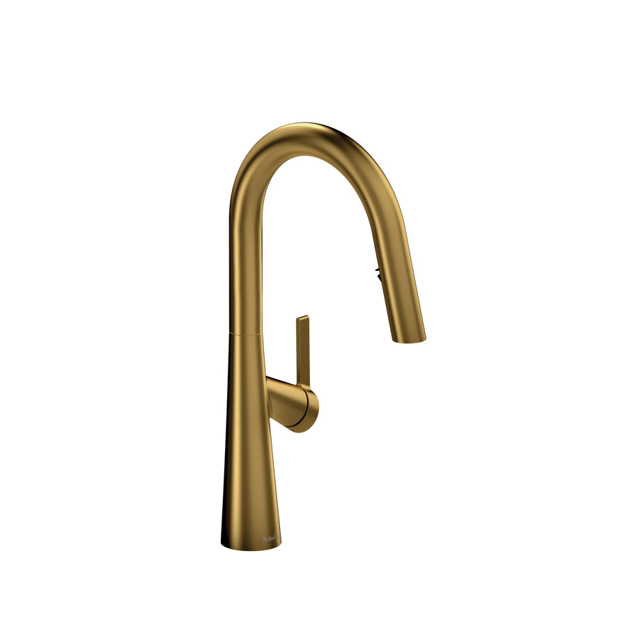 Ludik Pulldown Kitchen Faucet in Brushed Gold by Riobel.