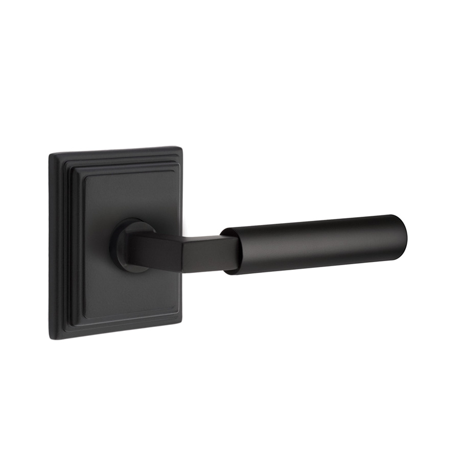 Select L-Square Smooth Lever and Wilshire Rosette in Flat Black by Emtek.