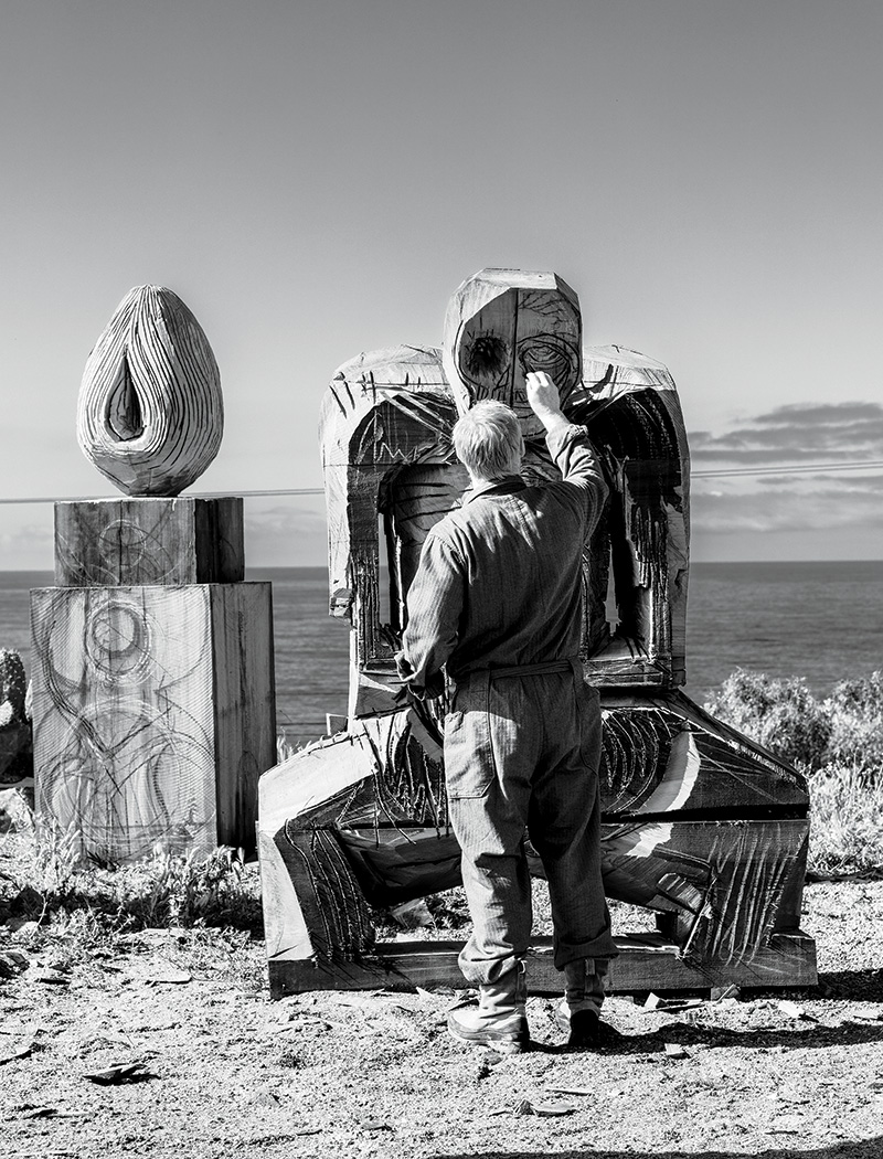 Sculptor Thomas Houseago at work in Malibu, California.