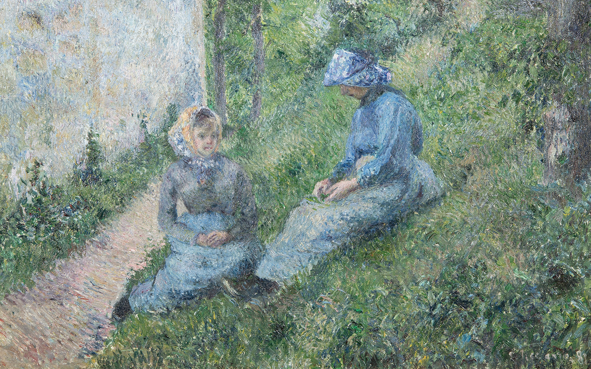 Camille Pissarro (1830-1903), Paysannes assises causant, oil on canvas, 60.4 x 73 cm.