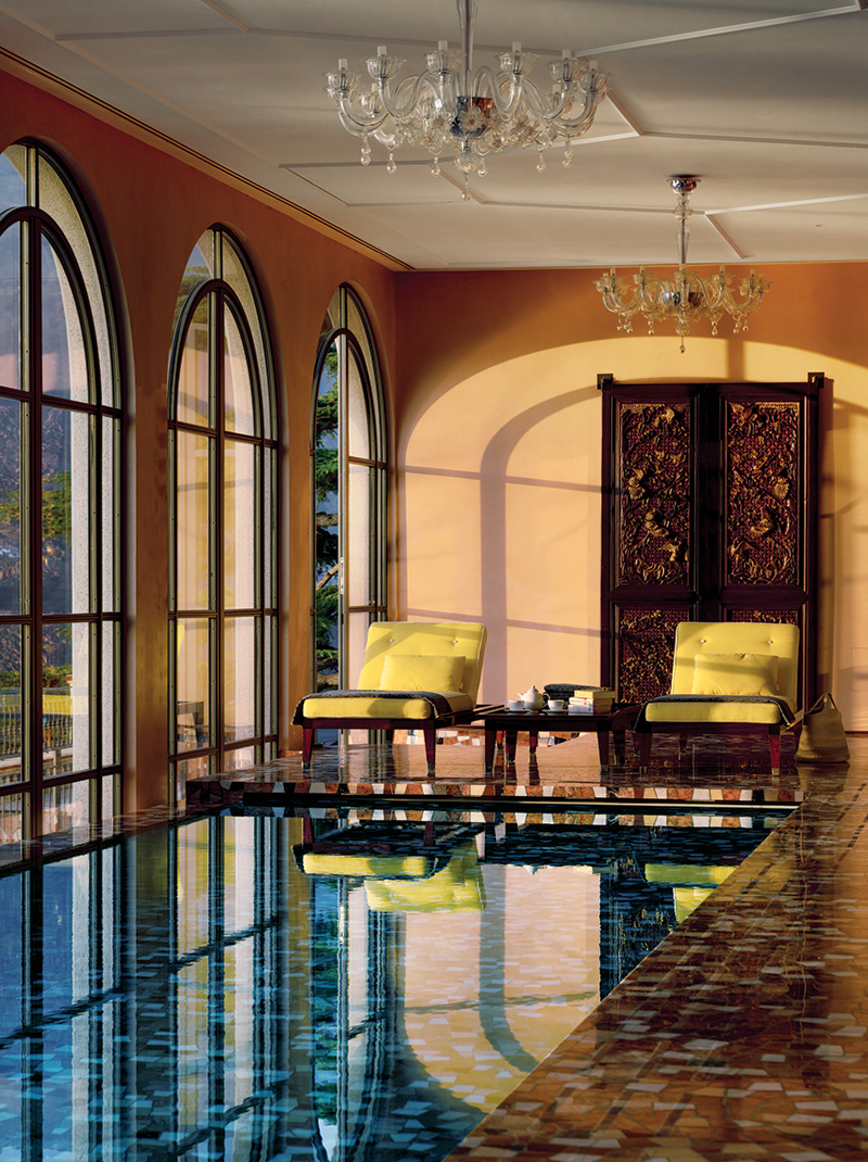 With its expansive windows, the spa’s pool area takes in poetic sunsets over Monte Rosa.