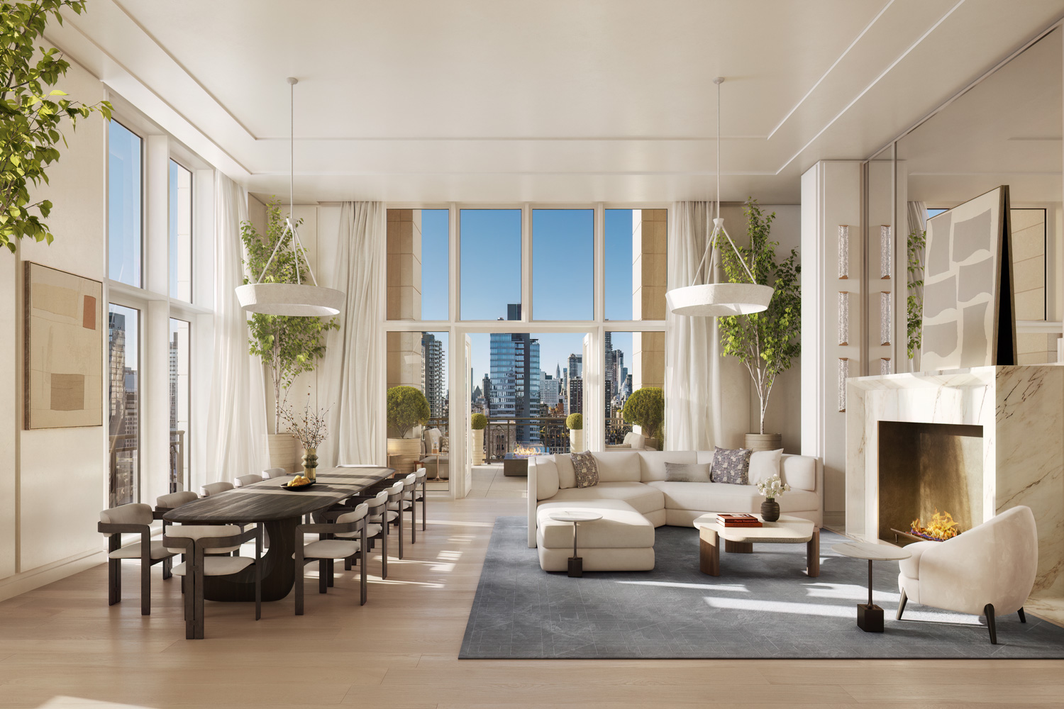 The residences feature floor-to-ceiling windows.