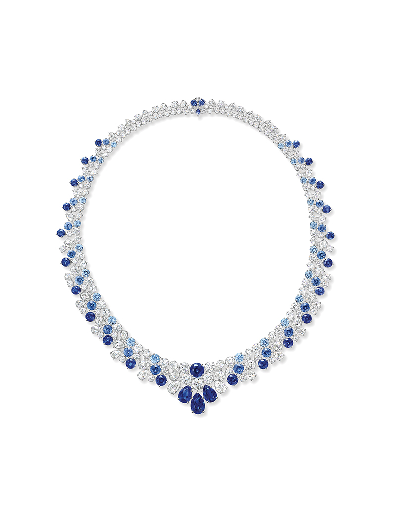 Sapphire and diamond St. Moritz necklace from the Majestic Escapes collection by Harry Winston.