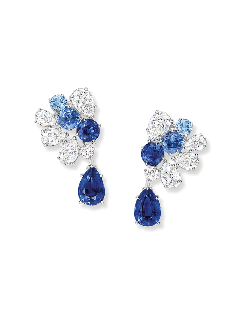 Sapphire and diamond St. Moritz earrings from the Majestic Escapes collection by Harry Winston.