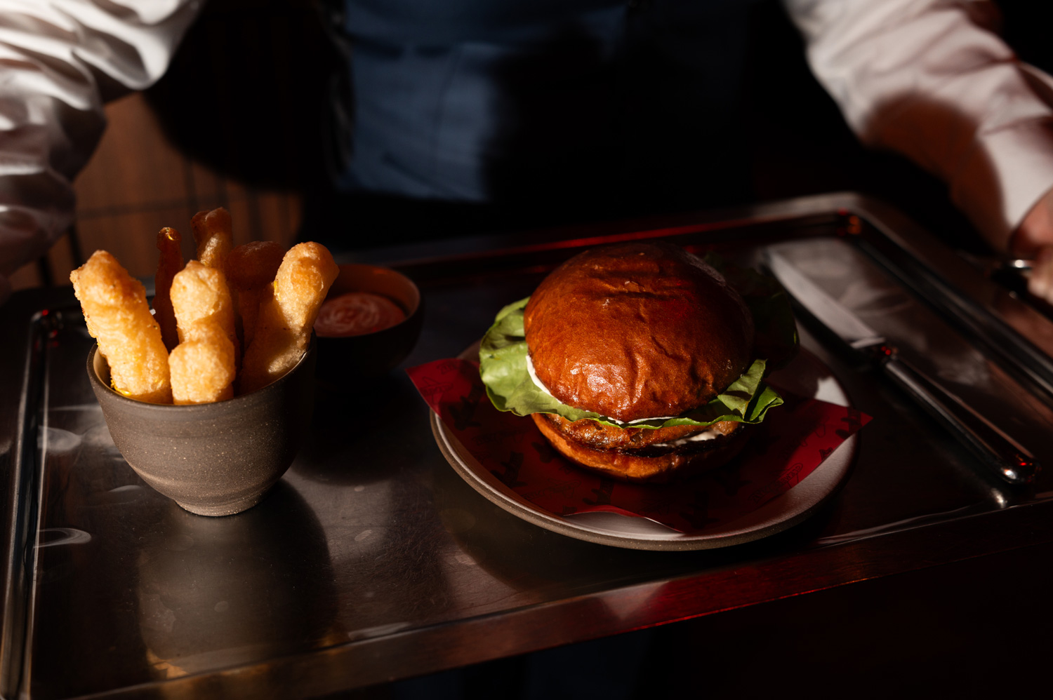 Clemente Bar, food on a tray.