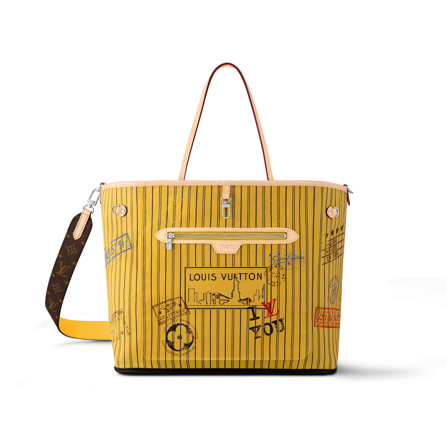 Louis Vuitton Neverfull Inside Out in taxi yellow, which is available exclusively at the new Manhattan flagship.