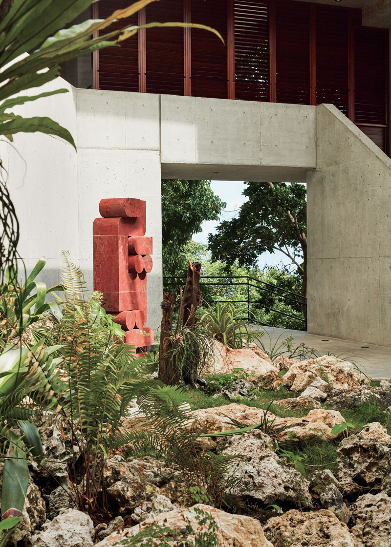 Temoa (2023) by Pedro Reyes anchors an outdoor area of Pompey, a property in Jamaica owned by Diplo.