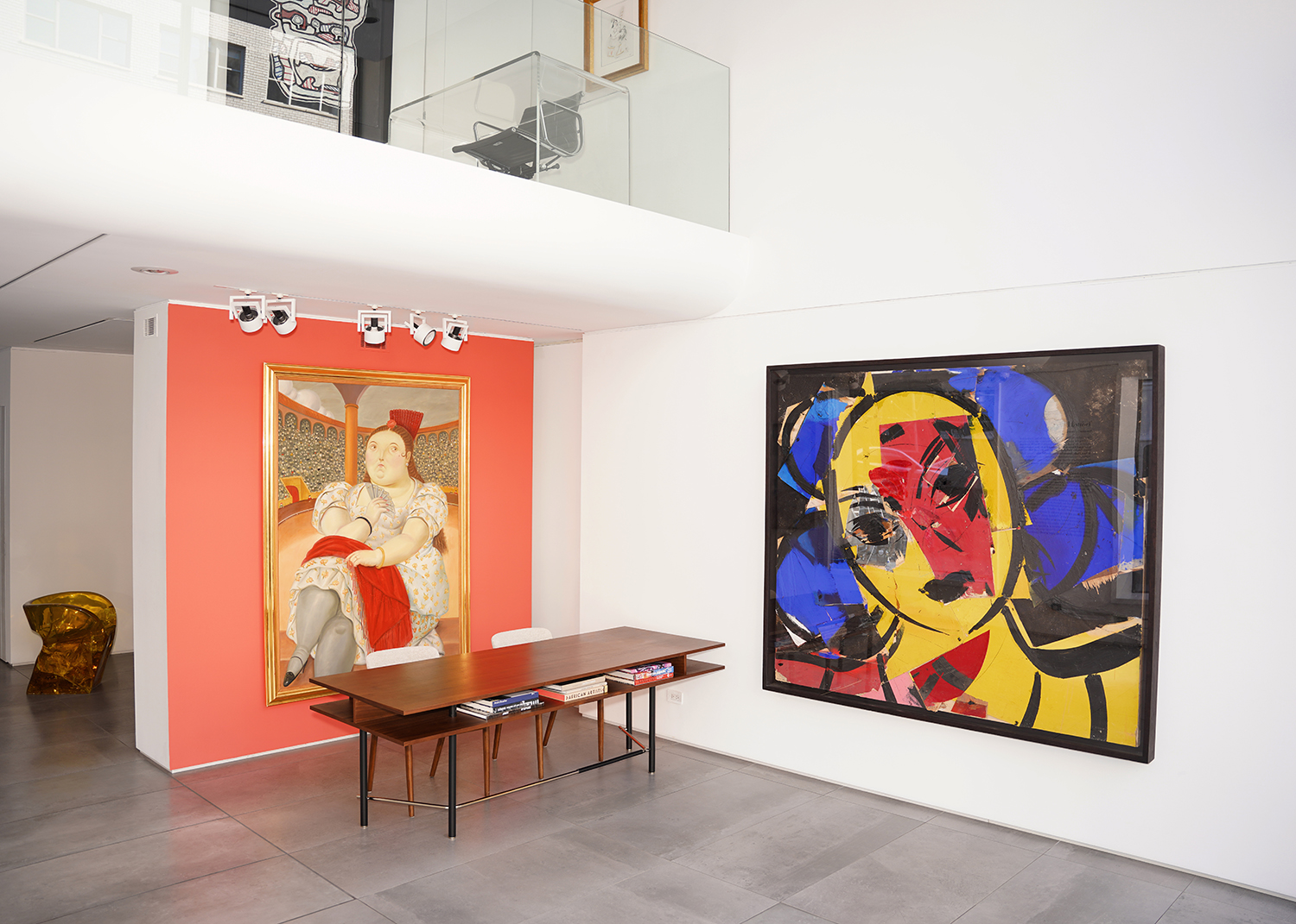 Installation view of exhibition includes two paintings.