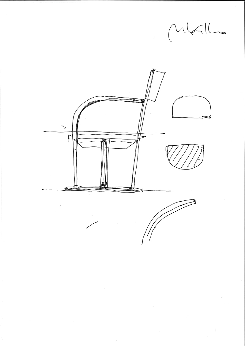 Flexform Luchino chair was designed by architect Antonio Citterio, who sketched these early renderings.