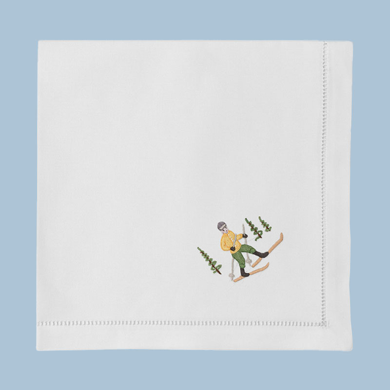 Skiers Mixed Dinner Napkin by Henry Handwork.