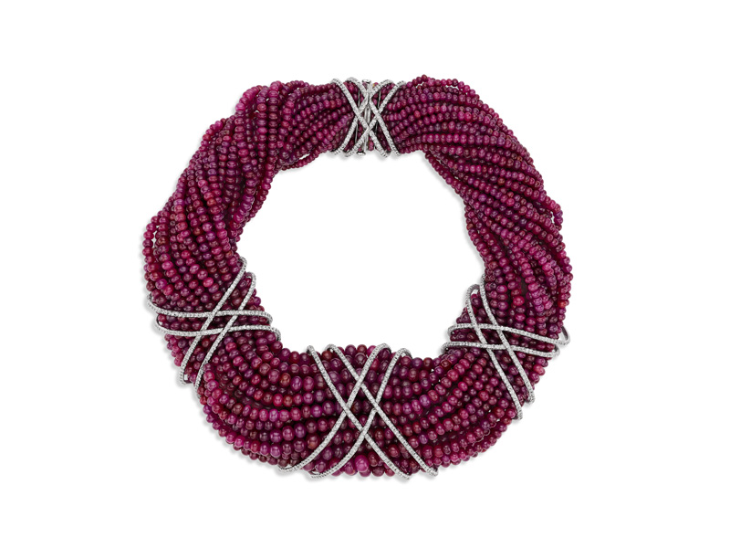 A rare Jar ruby and diamond torsade necklace.