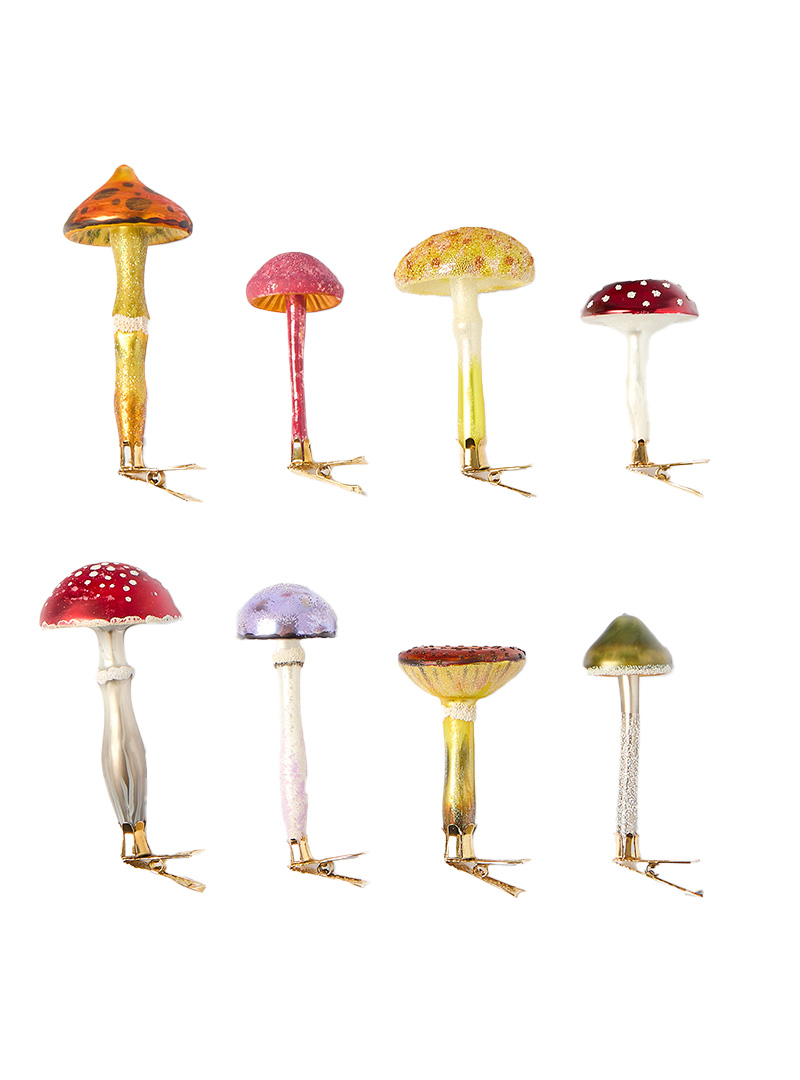 Hand-Blown Glass Mushroom Clip-On Tree Decorations (Set of 8) from ABASK.