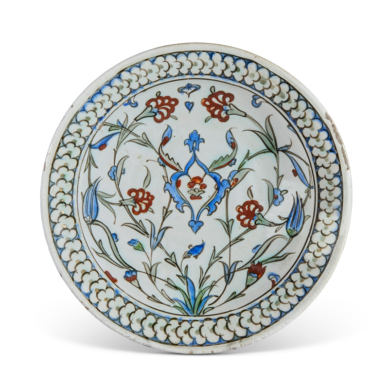 An Iznik pottery dish.